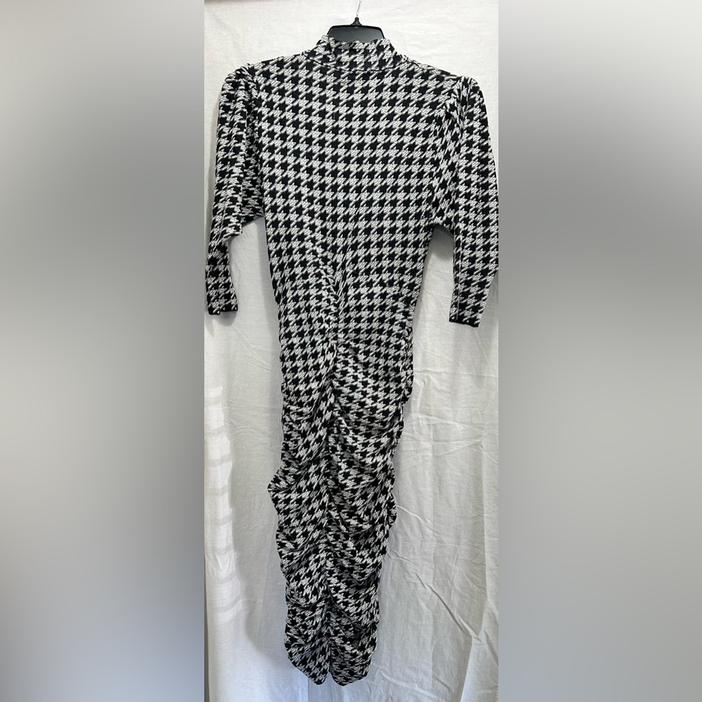 Zara Jacquard Ruched Draped Houndstooth Dress - Picture 12 of 16